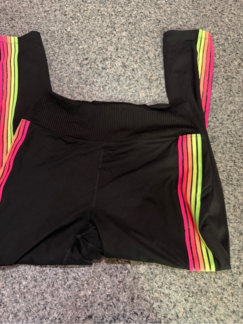 Women’s Black Athletic Leggings with Neon Rainbow Side Stripes
